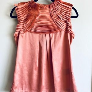 Vintage orange satin top with textured ruffles